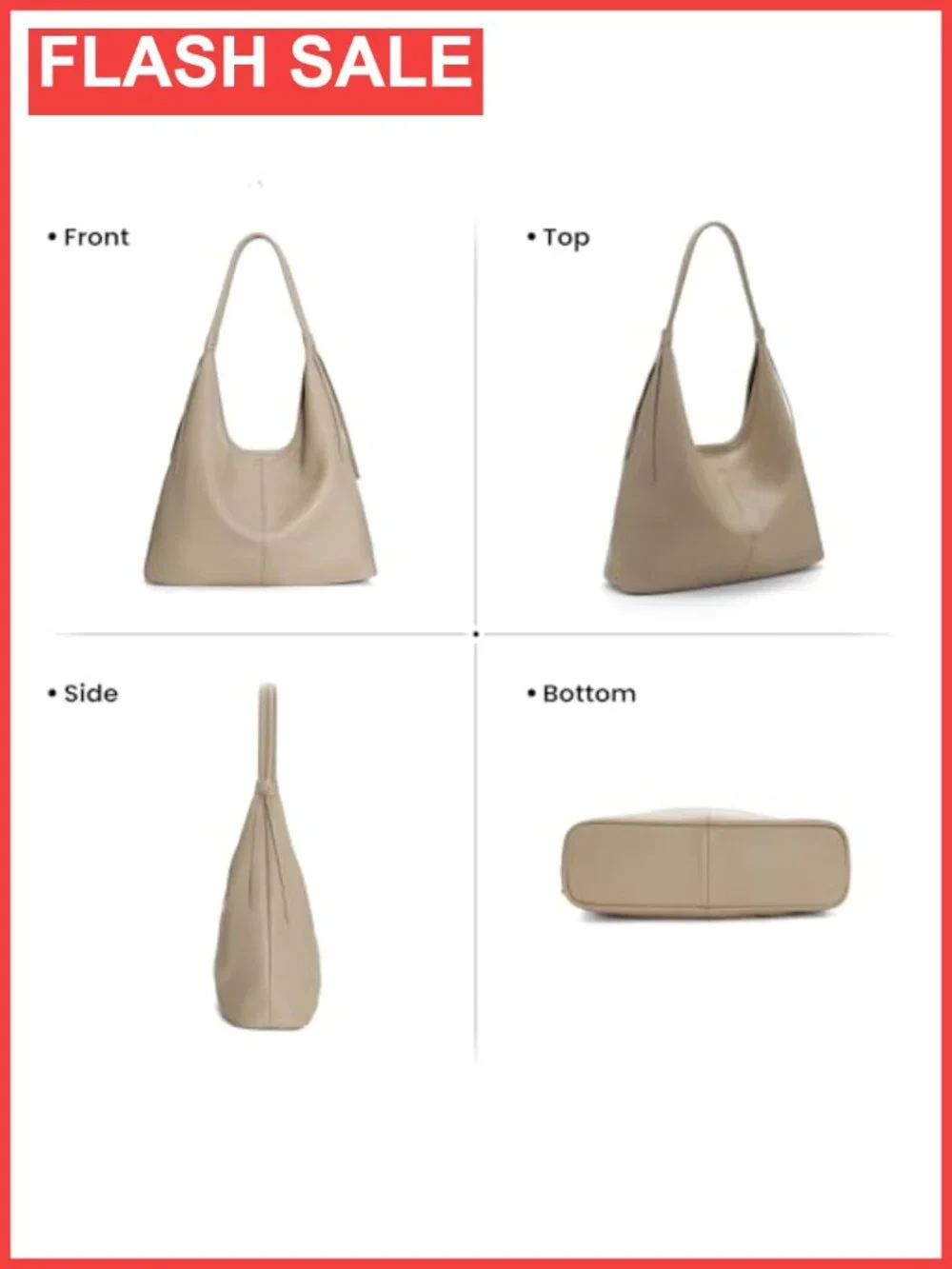 Genuine Leather Slouchy Hobo Bag Pebble Pattern Magnetic Closure